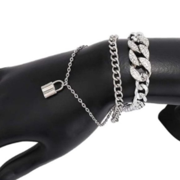 Layered Cuban Crystal Padlock Bracelet - Picture 3 of 3